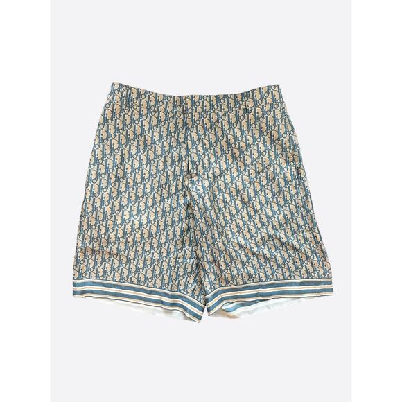 Dior Tan & Blue Oblique Silk Shorts
